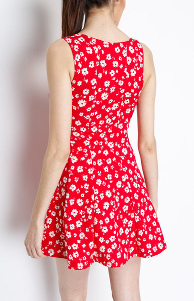 Red Floral Knit Skater Dress