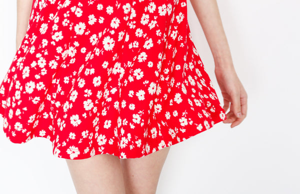 Red Floral Knit Skater Dress