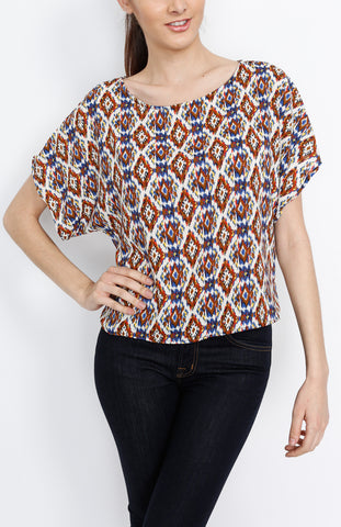 Blue Tribal Print Top with Back Zipper Detail