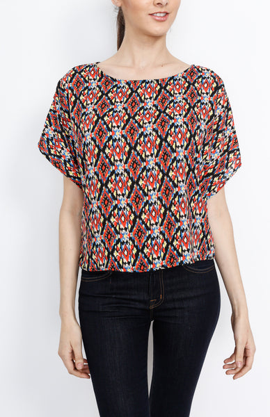 Red Tribal Print Top with Back Zipper Detail