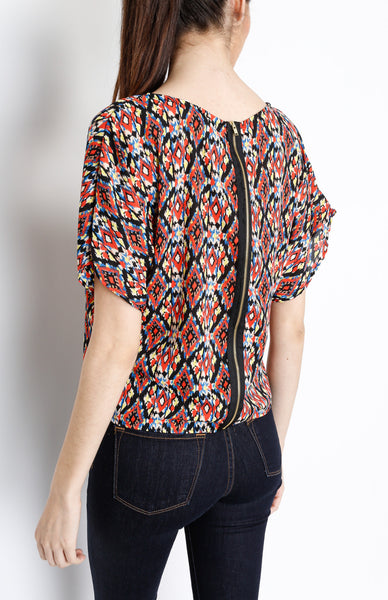 Red Tribal Print Top with Back Zipper Detail