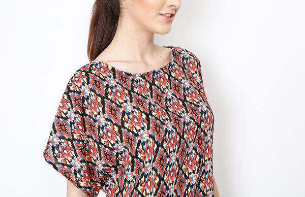 Red Tribal Print Top with Back Zipper Detail