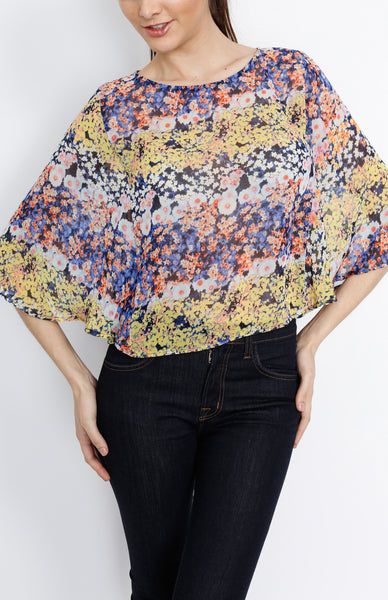 Floral Cape Style Top in Blue