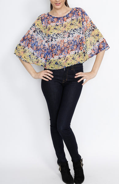 Floral Cape Style Top in Blue