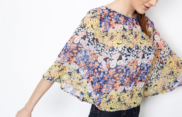 Floral Cape Style Top in Blue