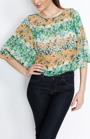 Floral Cape Style Top in Green