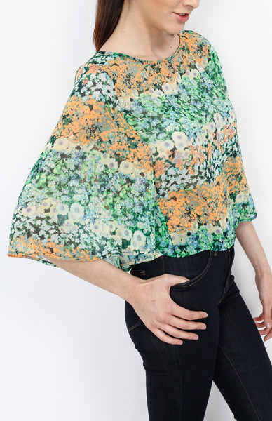 Floral Cape Style Top in Green