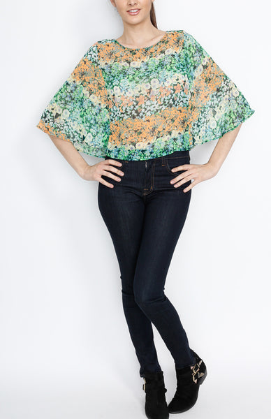 Floral Cape Style Top in Green