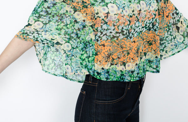 Floral Cape Style Top in Green