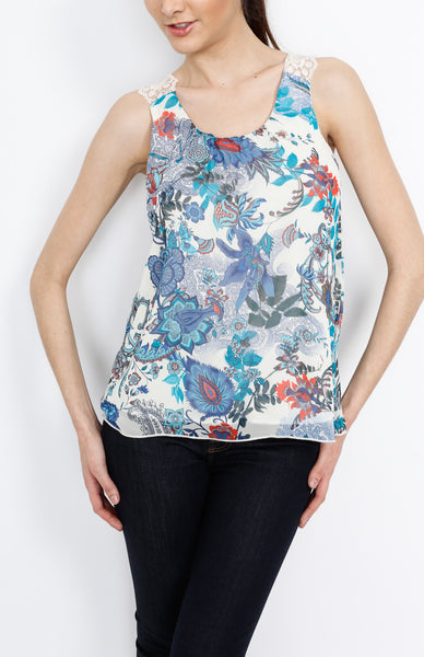 Blue Floral Print Tank Top