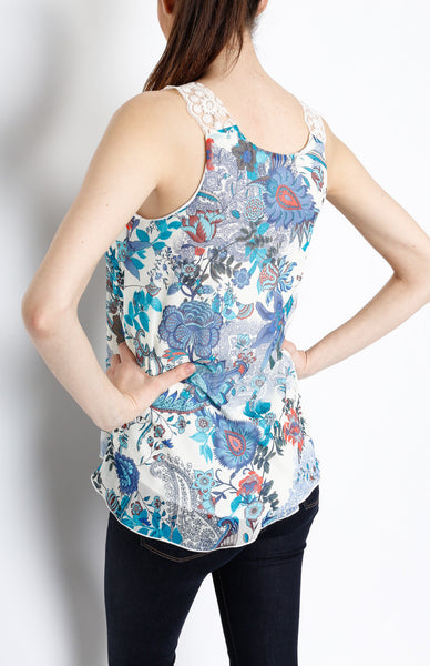 Blue Floral Print Tank Top