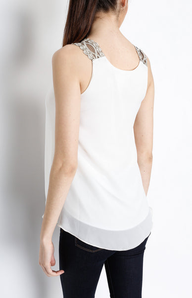 White Woven Tank with Lining Detail