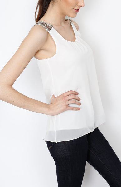 White Woven Tank with Lining Detail