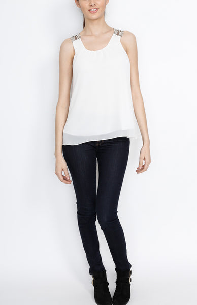 White Woven Tank with Lining Detail