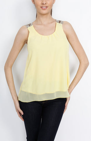 Yellow Woven Tank with Lining Detail