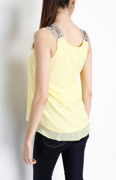 Yellow Woven Tank with Lining Detail