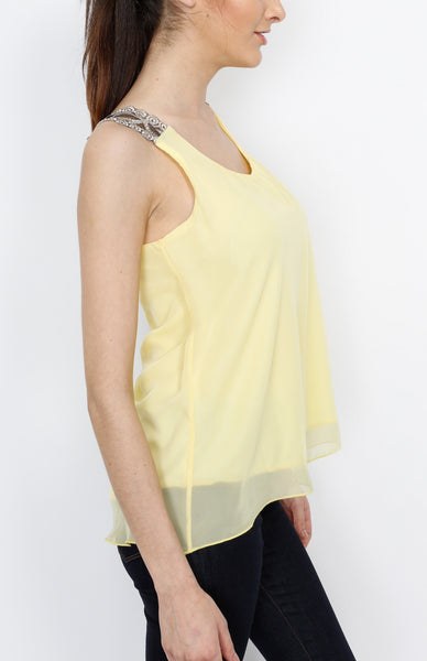 Yellow Woven Tank with Lining Detail