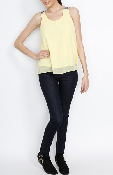 Yellow Woven Tank with Lining Detail