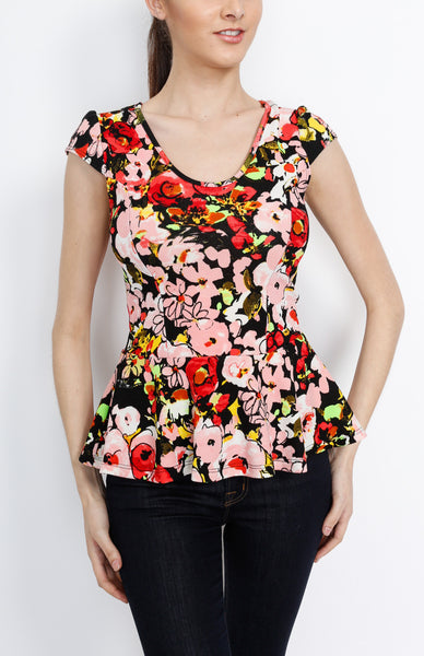 Pink Peplum Top with Floral Print