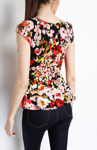 Pink Peplum Top with Floral Print