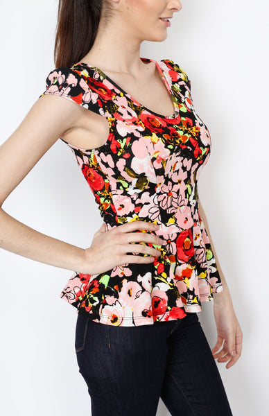 Pink Peplum Top with Floral Print