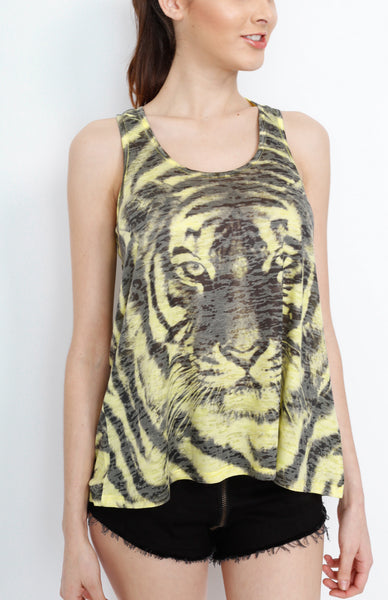 Green Sleeveless Top with Animal Print Detail