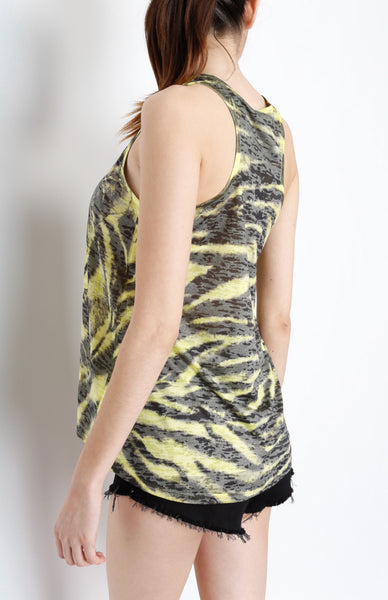 Green Sleeveless Top with Animal Print Detail