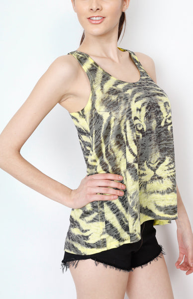 Green Sleeveless Top with Animal Print Detail