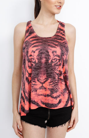 Pink Sleeveless Top with Animal Print Detail