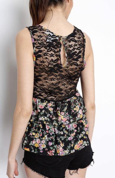 Black Floral with Mesh Back  Detail