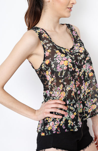 Black Floral with Mesh Back  Detail