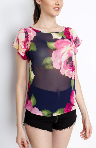 Navy Floral Blouse