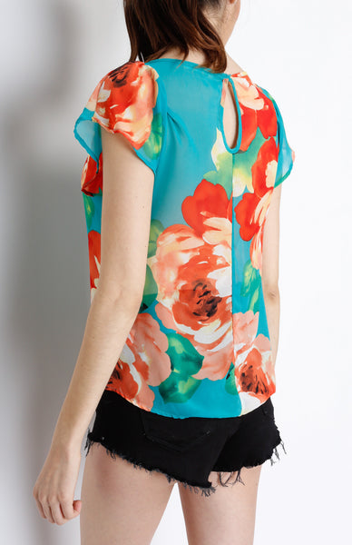 Teal Floral Blouse