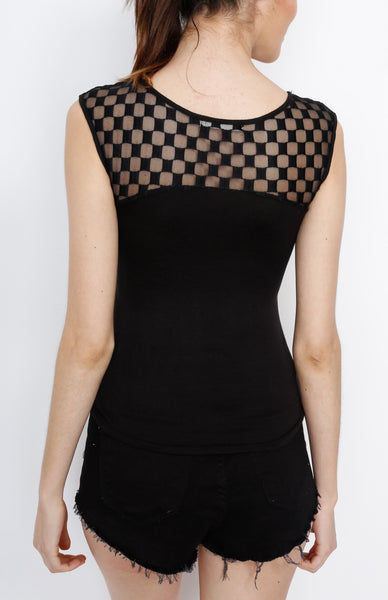 Black Knit Top with Mesh Detail