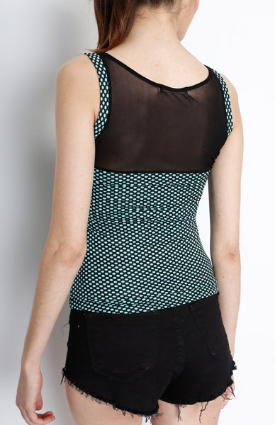 Mint Sweet Heart Knit Top with Mesh Detail