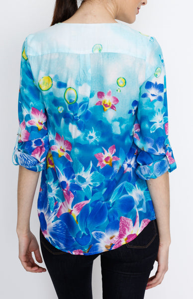 Blue Floral Long Sleeve with Embelishment Details