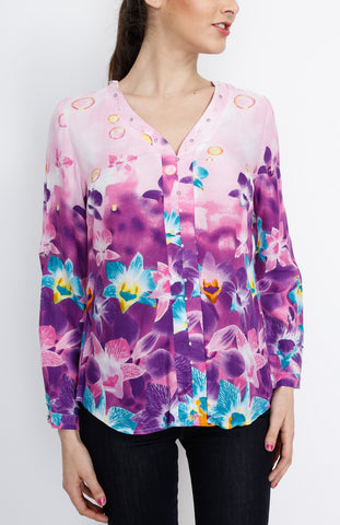 Purple Floral Long Sleeve with Embelishment Details