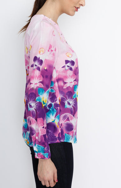 Purple Floral Long Sleeve with Embelishment Details