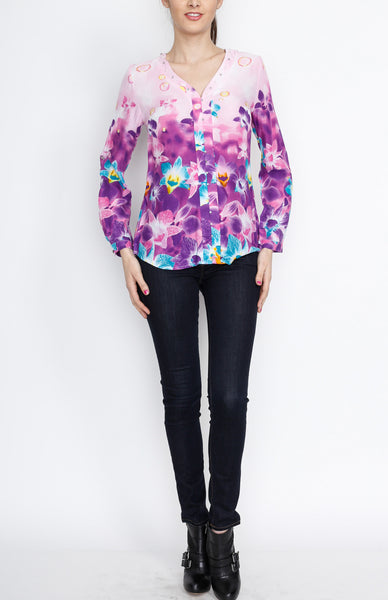 Purple Floral Long Sleeve with Embelishment Details