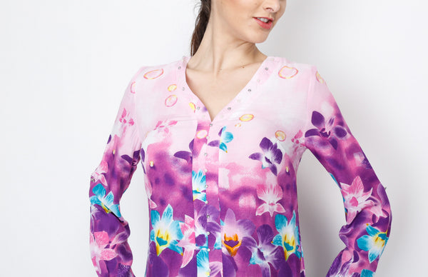 Purple Floral Long Sleeve with Embelishment Details