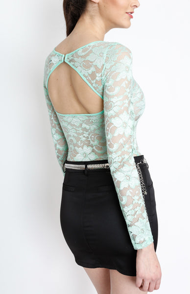 Mint Full Outfit Dress with Open Back and Belt