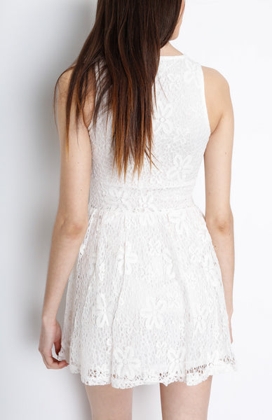 White Floral Crochet Skater Dress with Lining