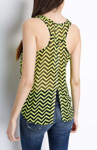 Green and Black Chevron Tank Top with Back Slit