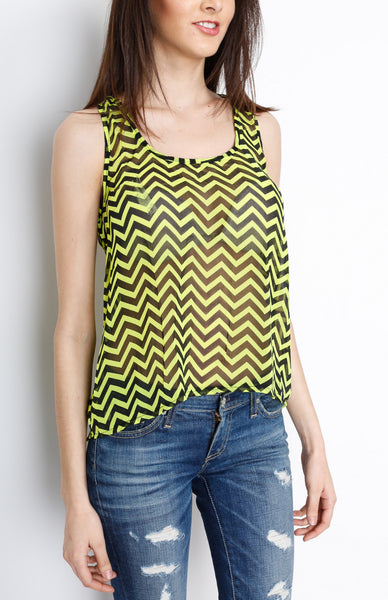 Green and Black Chevron Tank Top with Back Slit