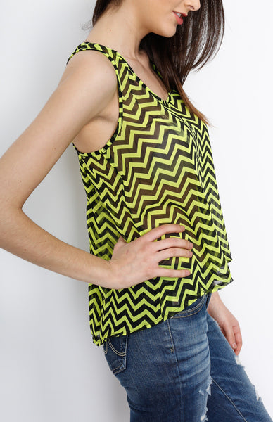 Green and Black Chevron Tank Top with Back Slit