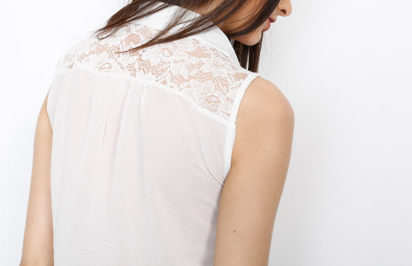 White Laced Floral Top with Front Tie