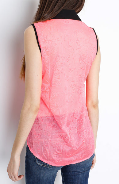 Pink Button Down Top with Paisley Detail