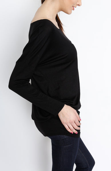 Black Knit Long Sleeve Top