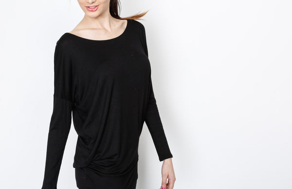 Black Knit Long Sleeve Top