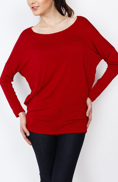 Red Knit Long Sleeve Top